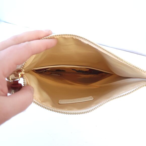 Rachel Pally Reversible Clutch Purse Floral Blue Cream Ivory Leather Zip Closure - Picture 8 of 9